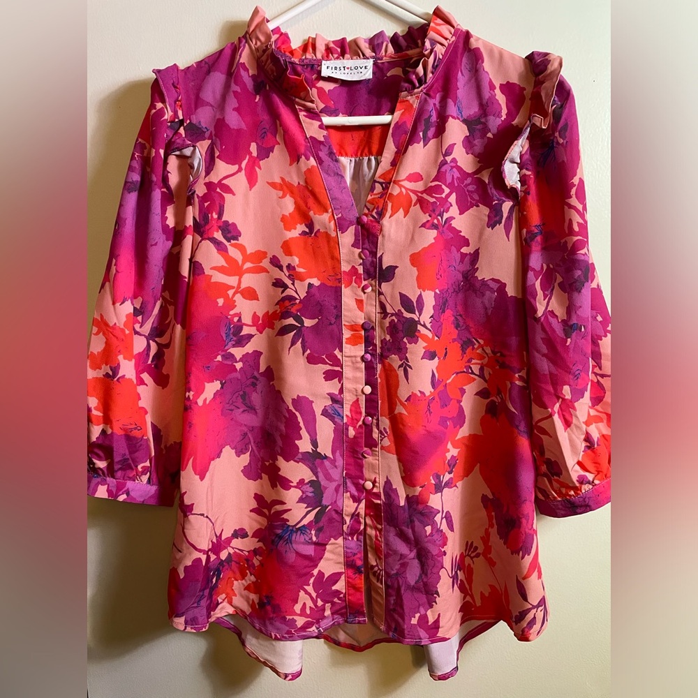 First Love Soulmate Floral Pink and Purple Women's Blouse
